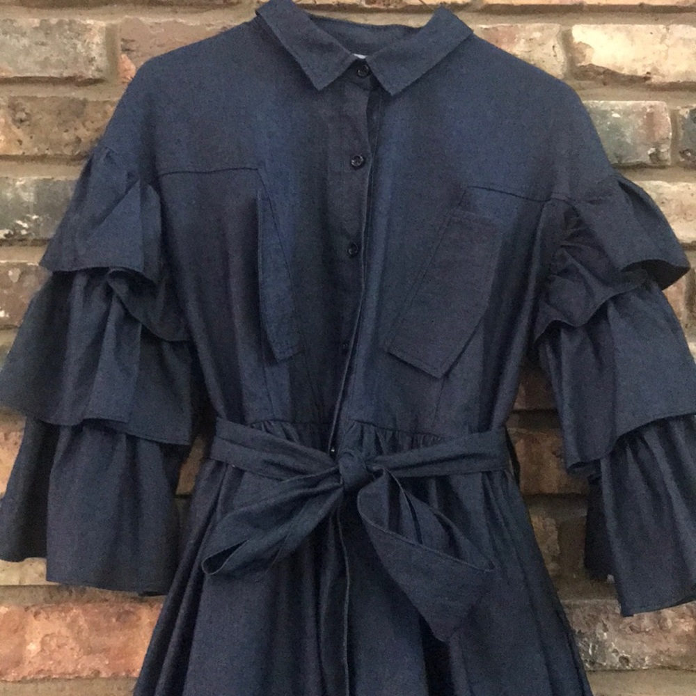 NWT Denim Ruffle Sleeve Dress - Picture 2 of 6